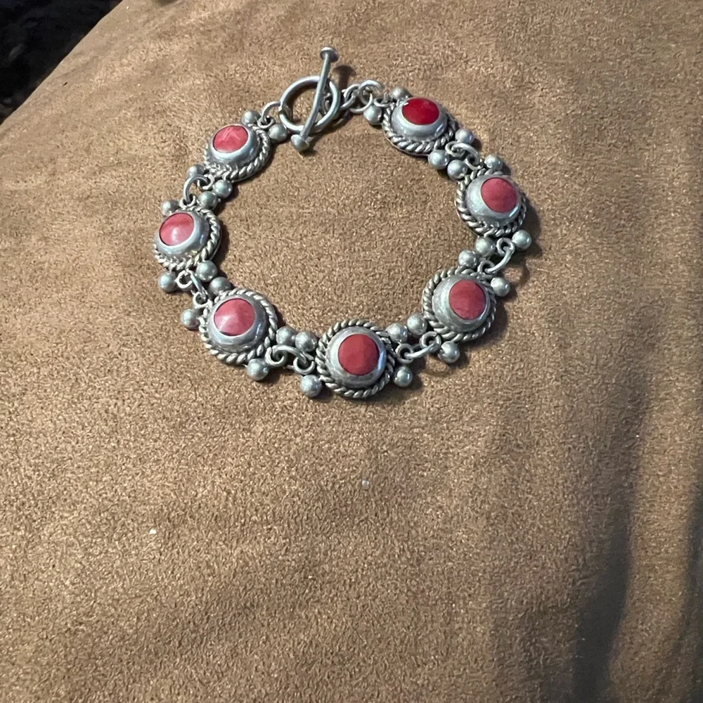 Red Stone Silver-Tone Link Bracelet - Women Jewelry